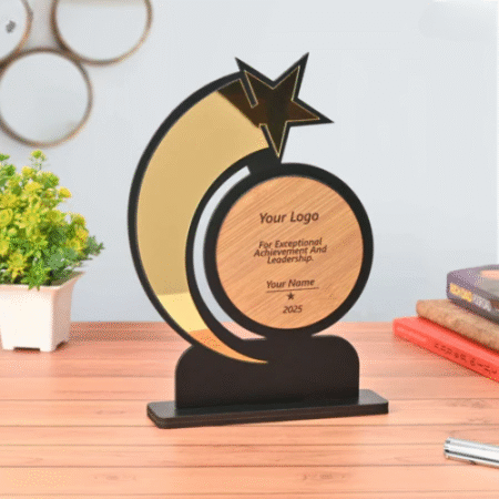 Personalized Star Trophy | Custom Wooden & Acrylic Award with Logo & Name