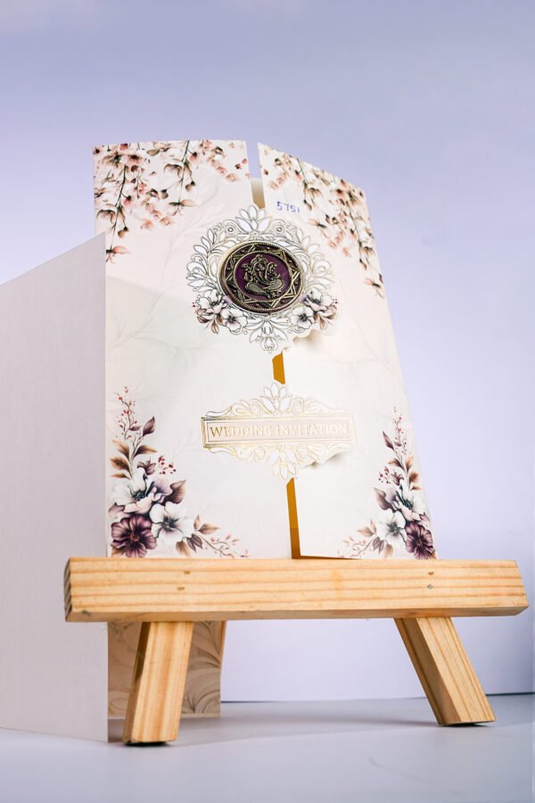 White Gold Floral Wedding Invitation Card