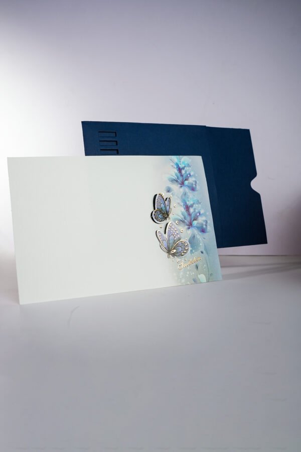 Blue floral with Butterfly wedding invitation card