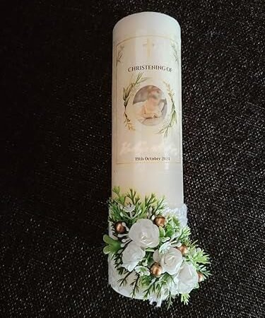 Baptism Candle + Artificial Rose Pollen Leaf Flower Crown (Baptism)